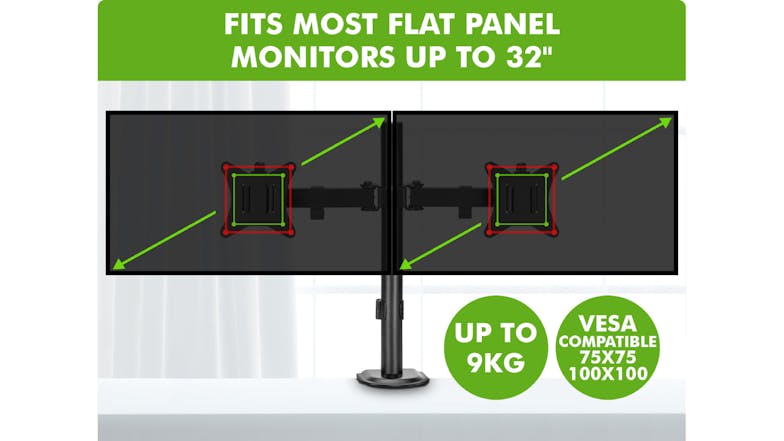 TSB Living Dual Arm Flat/Curved Monitor Desk Mount 32" w/ VESA Adaptor