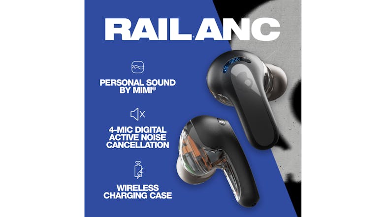 Skullcandy Rail Active Noise Cancelling True Wireless In-Ear Headphones - Black