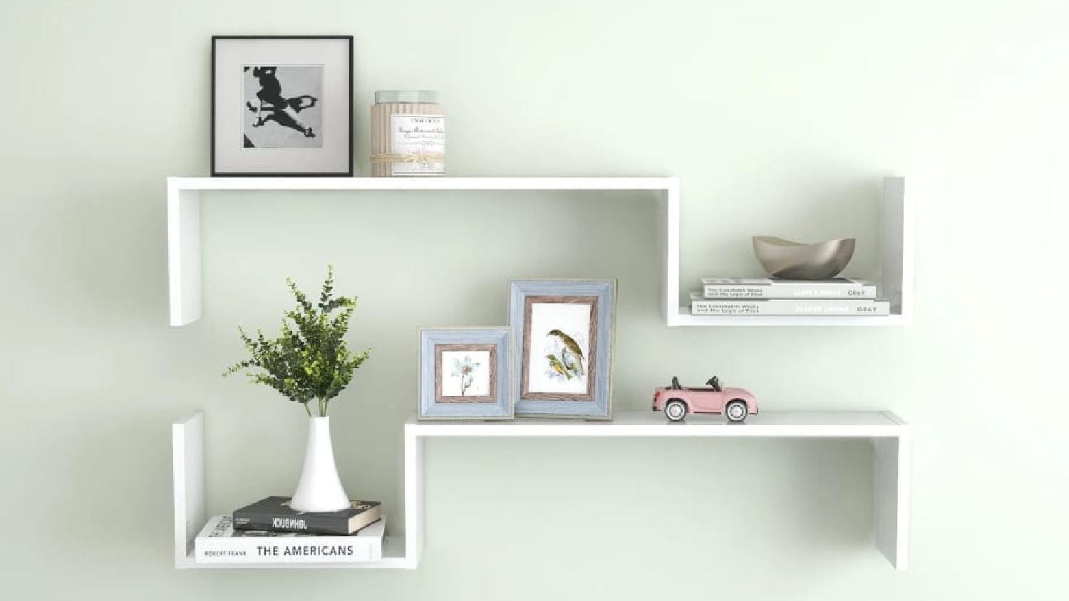 NNEVL S-Shape Floating Wall Shelves 2pcs. 100 x 15 x 20cm - Gloss White