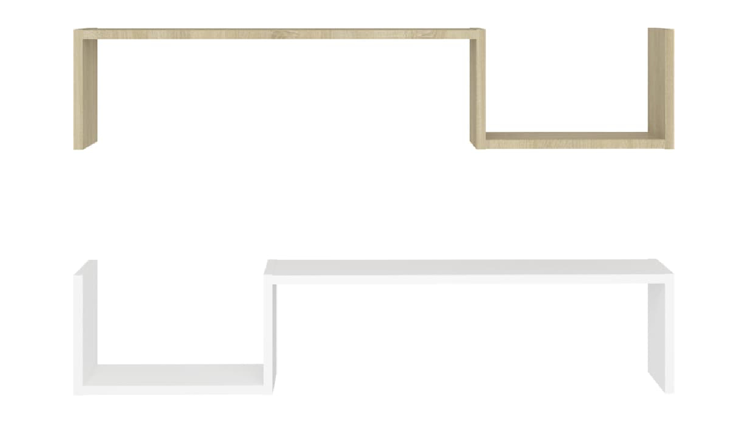 NNEVL S-Shape Floating Wall Shelves 2pcs. 100 x 15 x 20cm in a sleek Sonoma oak and white finish