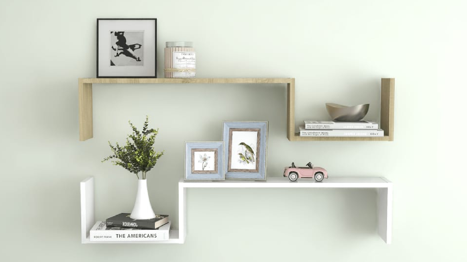 NNEVL S-Shape Floating Wall Shelves 2pcs. 100 x 15 x 20cm - Sonoma Oak/White