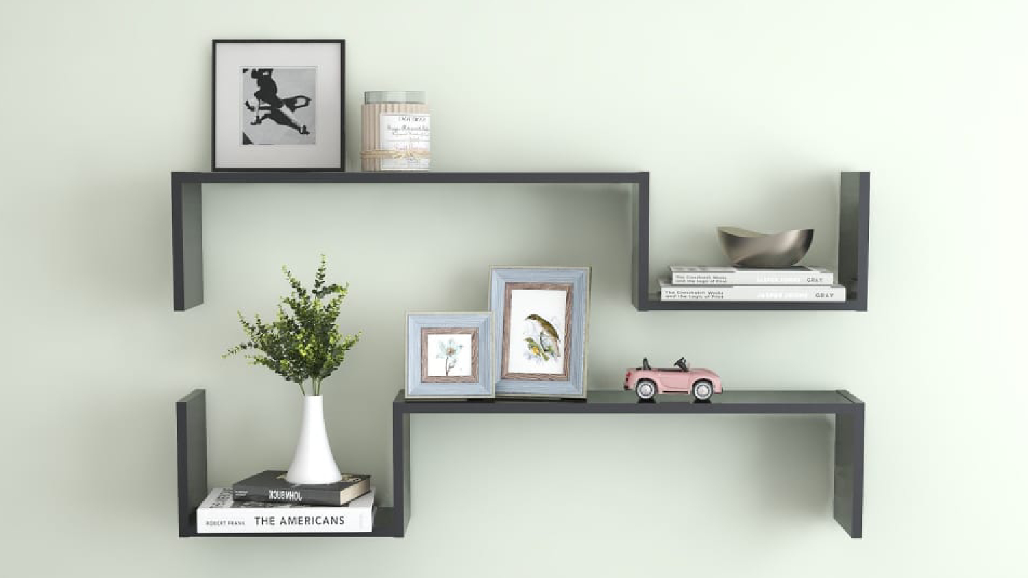 NNEVL S-Shape Floating Wall Shelves 2pcs. 100 x 15 x 20cm - Grey