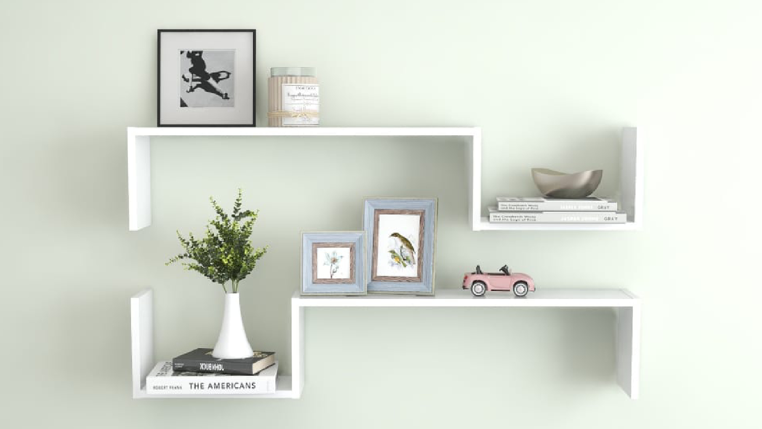 NNEVL Wall Shelves S-Shape Floating 100 x 15 x 20cm 2pcs. - White