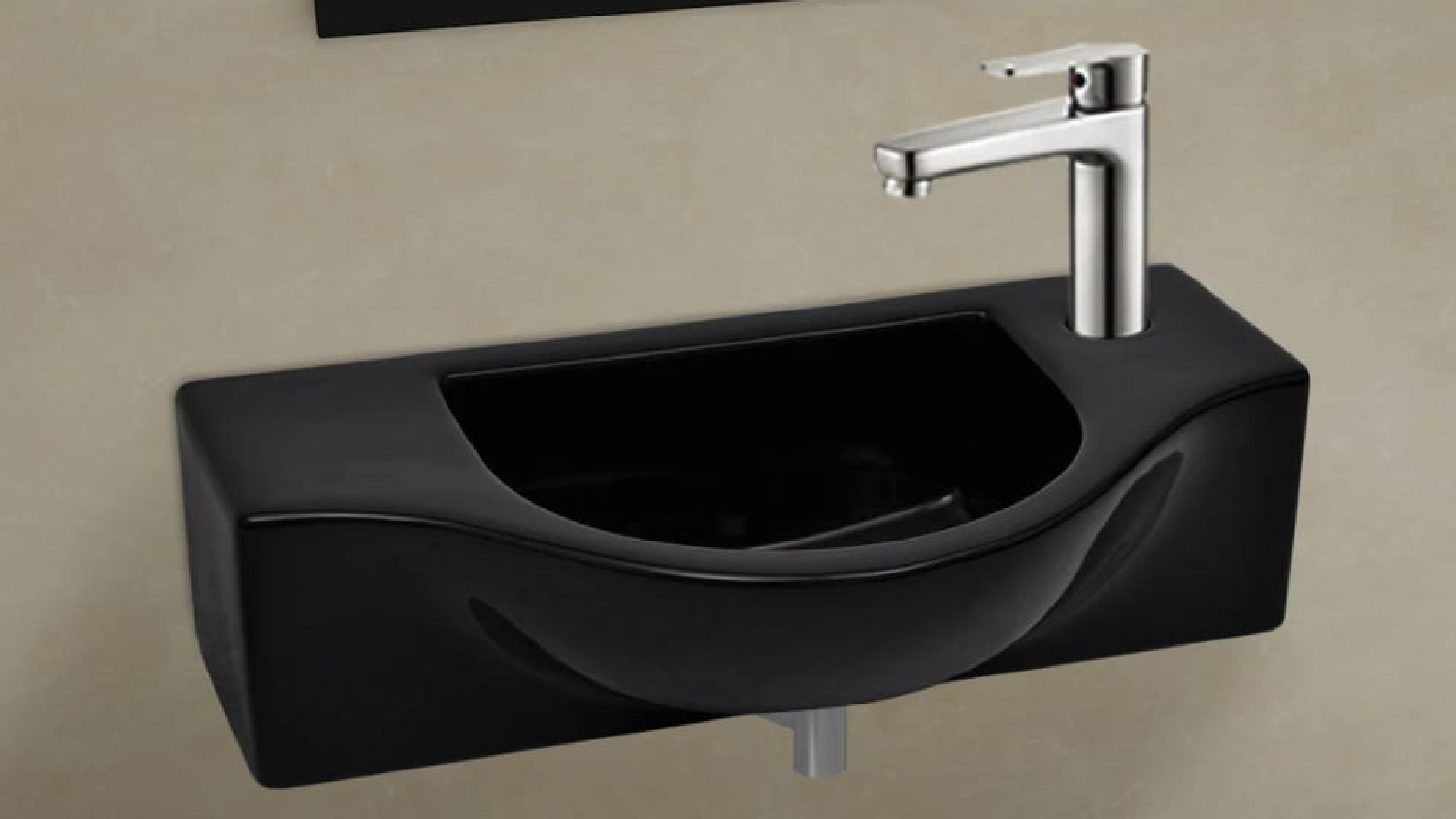 NNEVL Ceramic Basin with Faucet Hole 45 x 25 x 12cm - Black