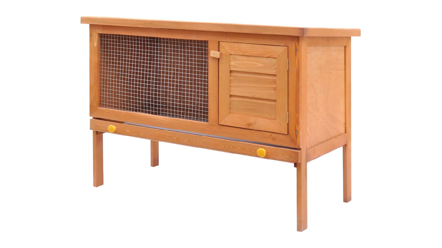 An angled front view of the Outdoor Rabbit Hutch