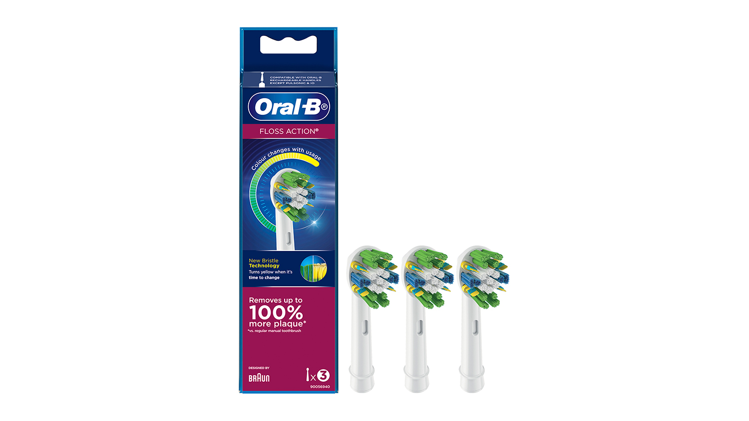 Oral-B Floss Action Replacement Brush Head - 3 Pack/White (EB25-3)