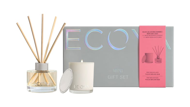 Ecoya Mini Candle & Diffuser Gift Set - Guava & Lychee Sorbet