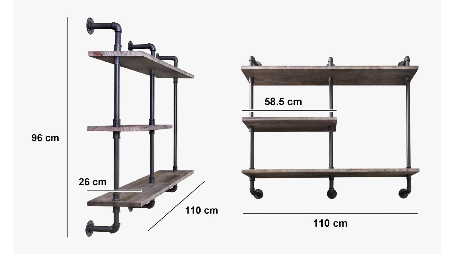 TSB Living 3 Tier Double Wide Industrial Pipe Shelf Harvey Norman New
