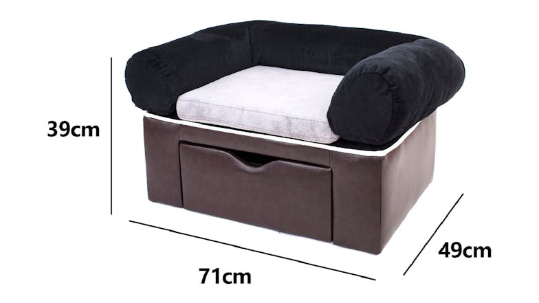 TSB Living Fabric Pet Sofa with Storage Drawer - Black/Brown