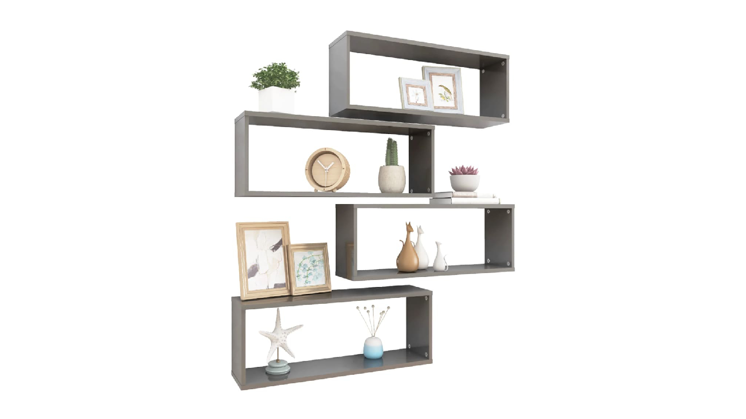 NNEVL Floating Rectangle Wall Shelves 4pcs. 60 x 15 x 33cm - Gloss Grey