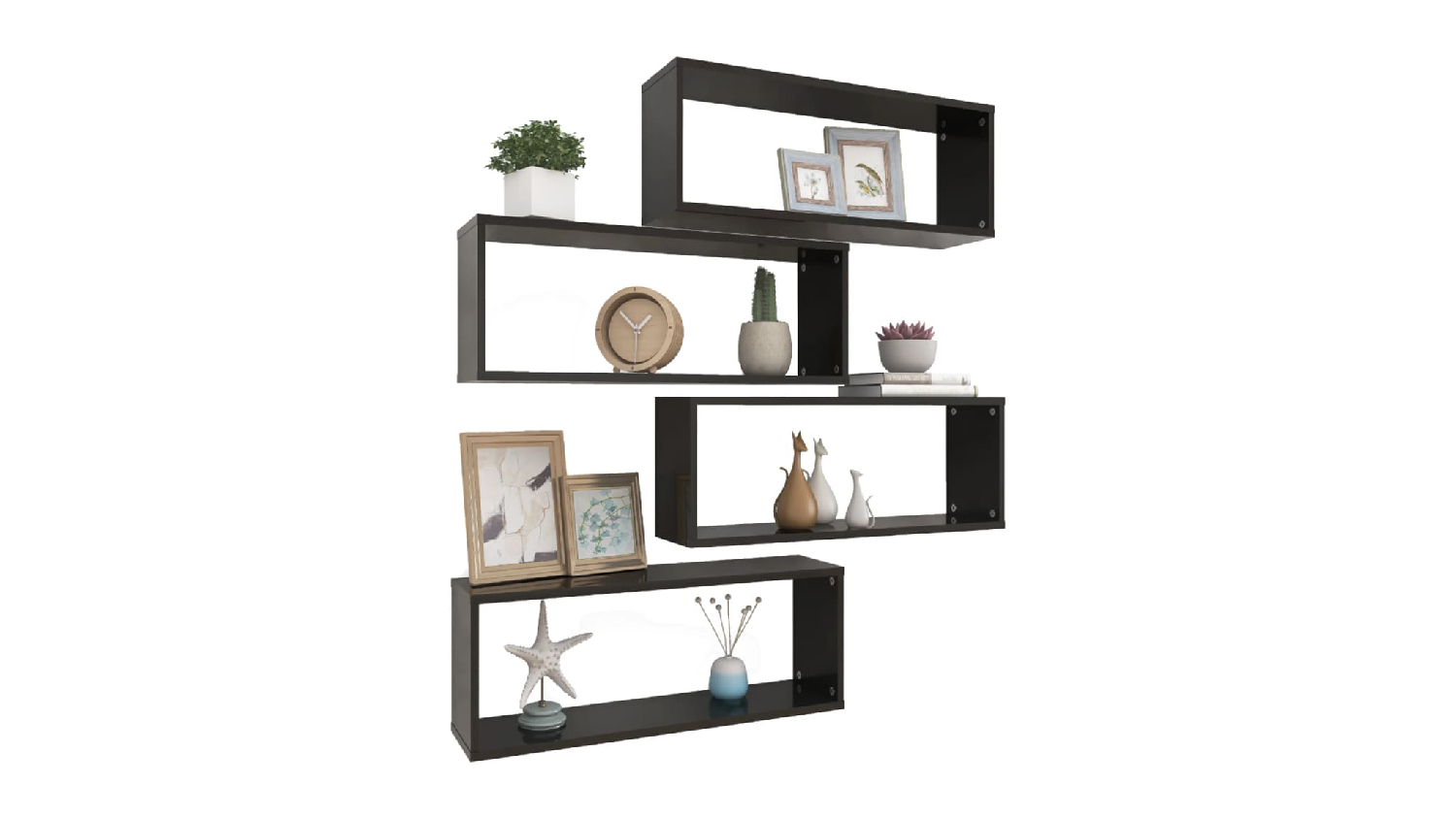 NNEVL Wall Shelves Floating Rectangle 4pcs. 60 x 15 x 33cm - Gloss Black