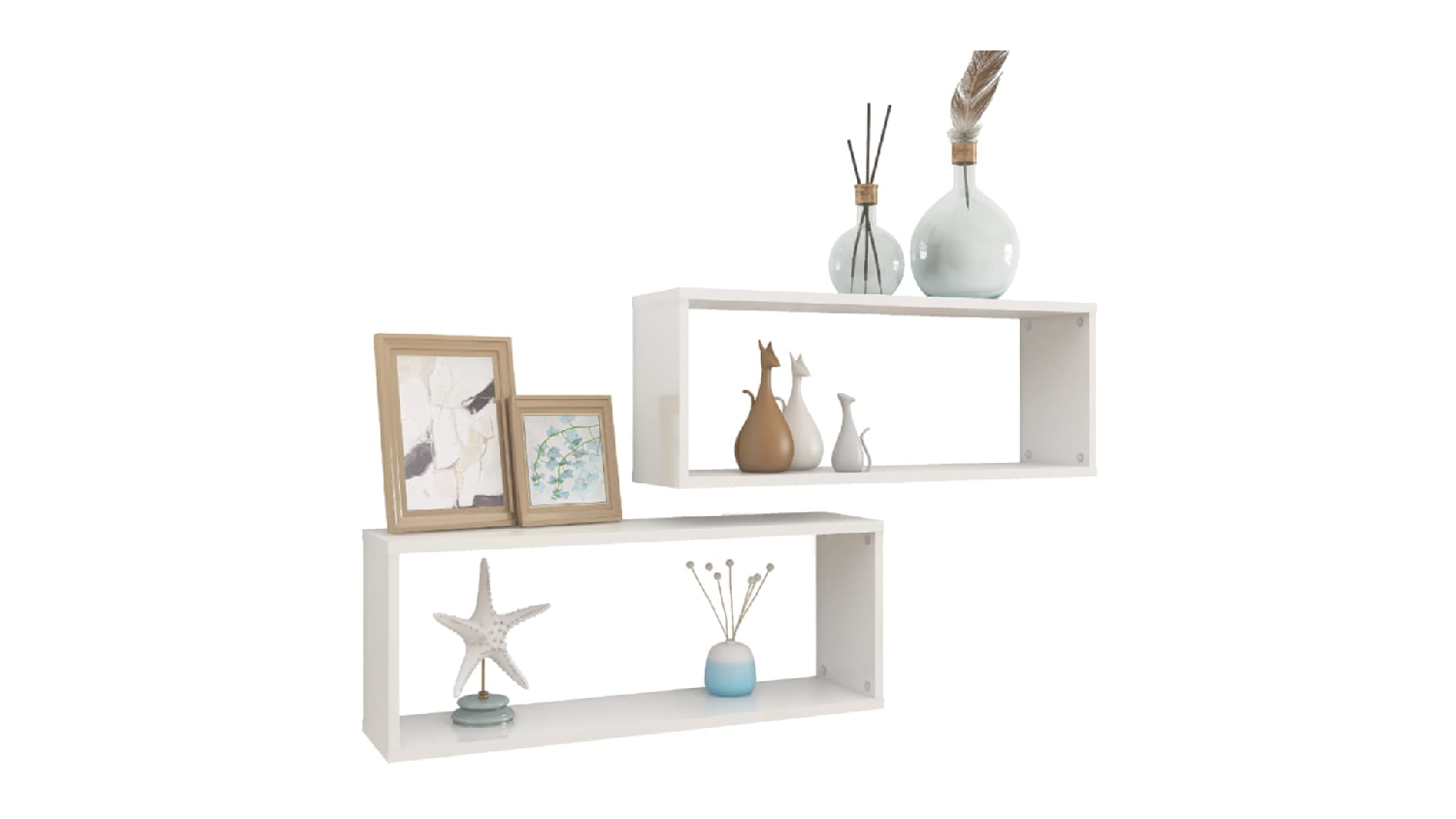 NNEVL Wall Shelves Floating Rectangle 2pcs. 60 x 15 x 33cm - Gloss White