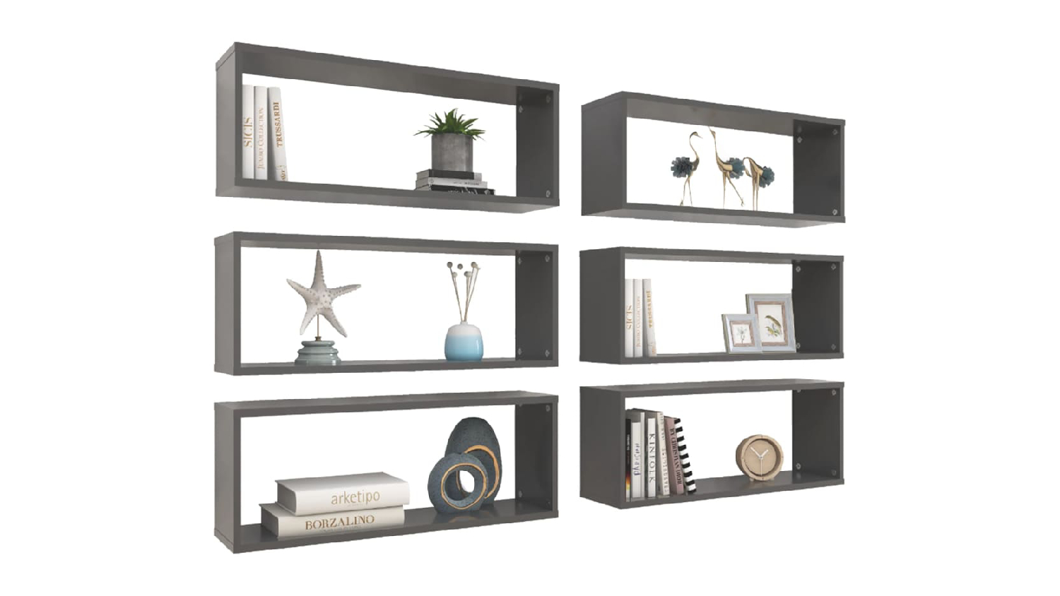 NNEVL Wall Shelves Floating Rectangle 6pcs. 60 x 15 x 33cm - Grey