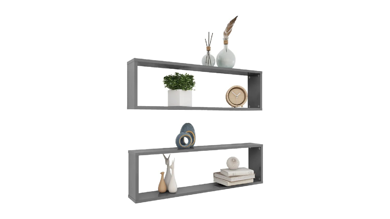 NNEVL Wall Shelves Floating Rectangle 2pcs. 100 x 15 x 30 - Gloss Grey