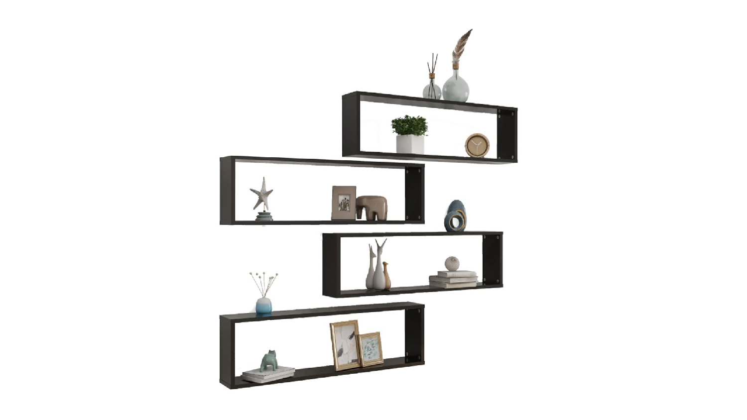 NNEVL Wall Shelves Floating Rectangle 4pcs. 100 x 15 x 30 - Gloss Black