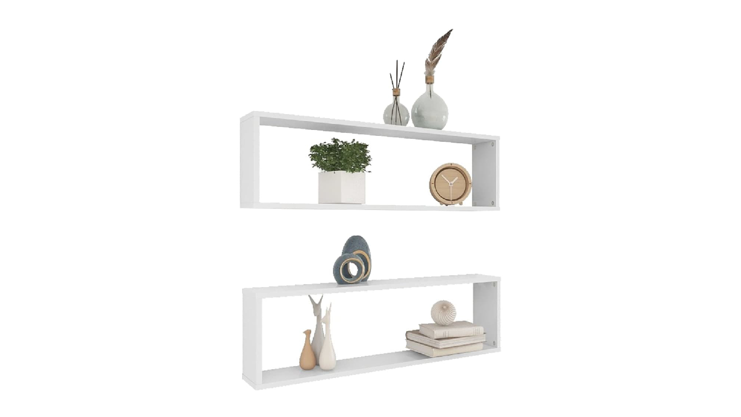 NNEVL Floating Rectangle Wall Shelves 2pcs. 100 x 15 x 30 - White