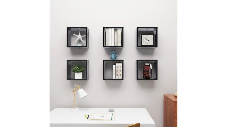 NNEVL Wall Shelves Floating Cube 6pcs. 30 x 15 x 30cm - Gloss Black