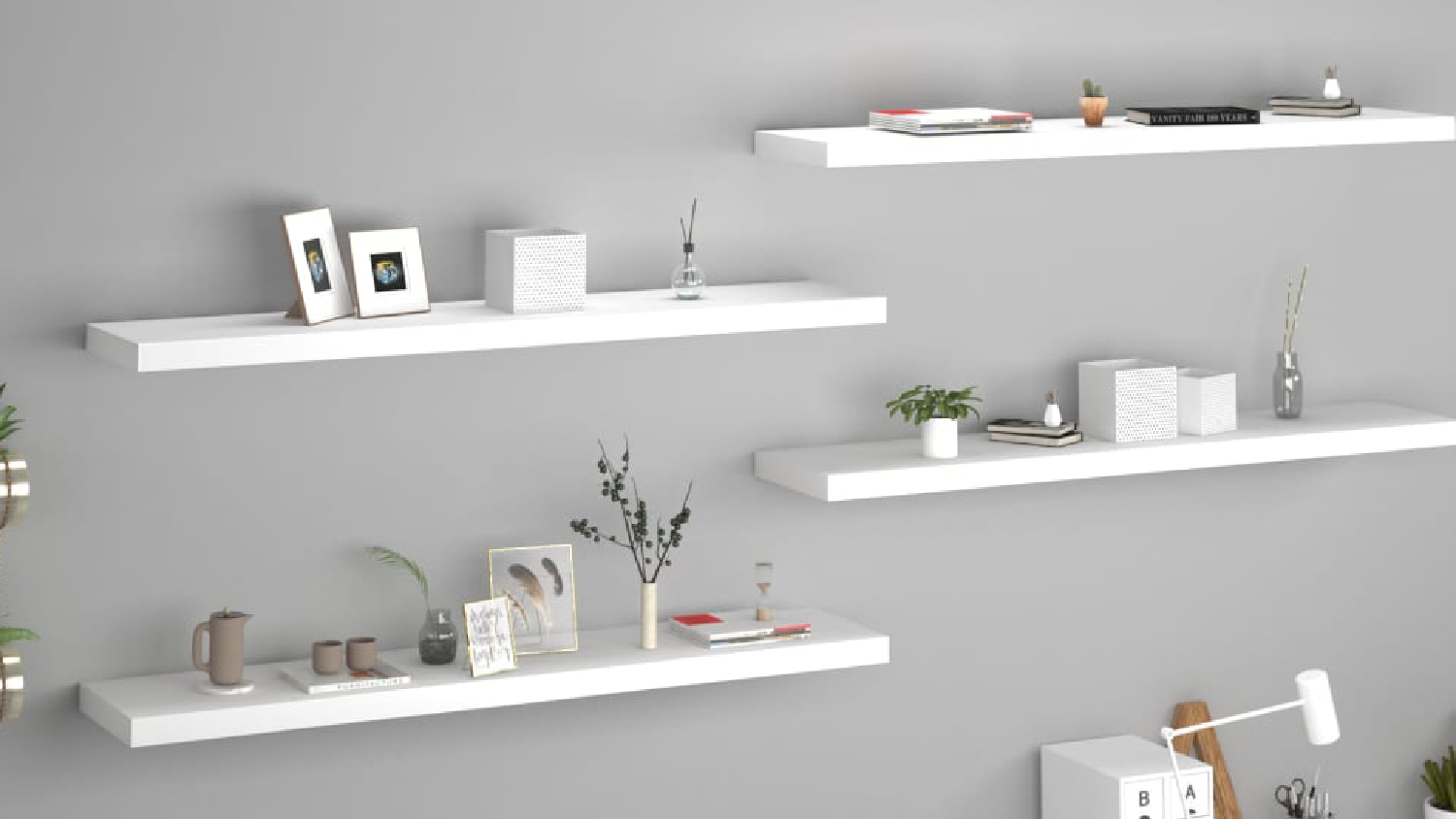 NNEVL Wall Shelves Floating Ledge 4pcs. 120 x 23.5 x 3.8cm - White