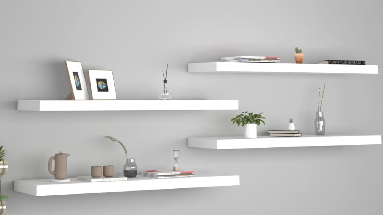 NNEVL Wall Shelves Floating Ledge 4pcs. 90 x 23.5 x 3.8cm - White