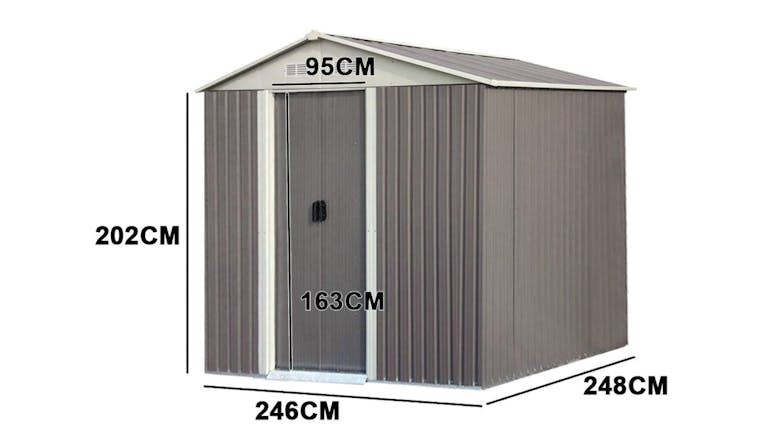 TSB Living Galvanized Steel Garden Shed with Sliding Doors 2.5 x 2.5m - Silver