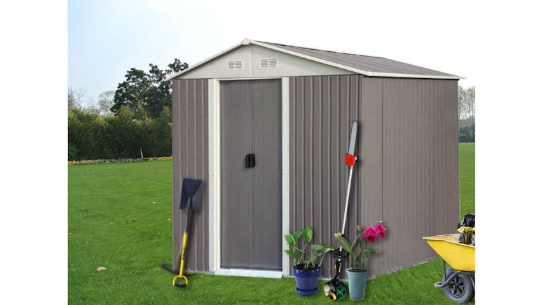 TSB Living Galvanized Steel Garden Shed with Sliding Doors 2.5 x 2.5m - Silver