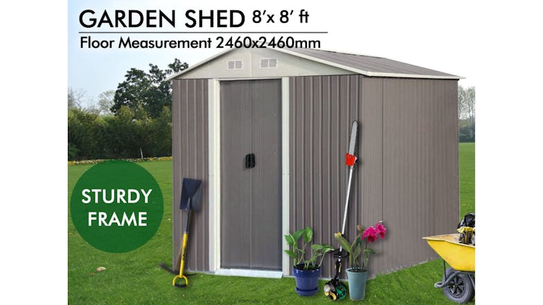 TSB Living Galvanized Steel Garden Shed with Sliding Doors 2.5 x 2.5m - Silver