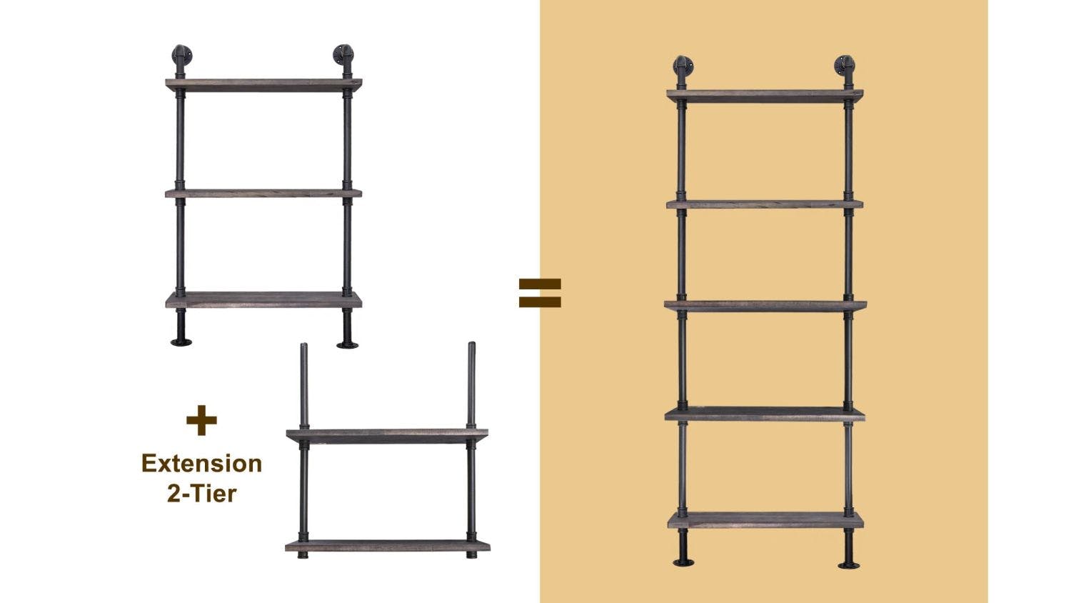 TSB Living 3 Tier Industrial Pipe Shelf