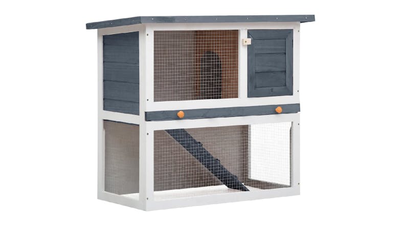 NNEVL Outdoor Rabbit Hutch 1 Door 90cm - Grey Wood