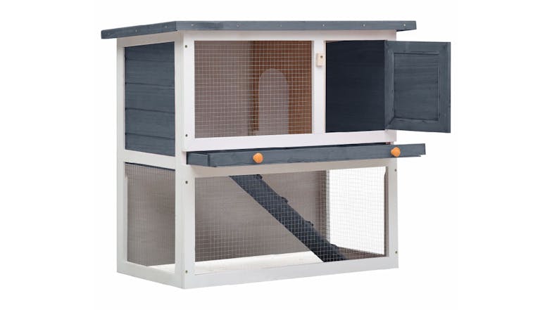 NNEVL Outdoor Rabbit Hutch 1 Door 90cm - Grey Wood