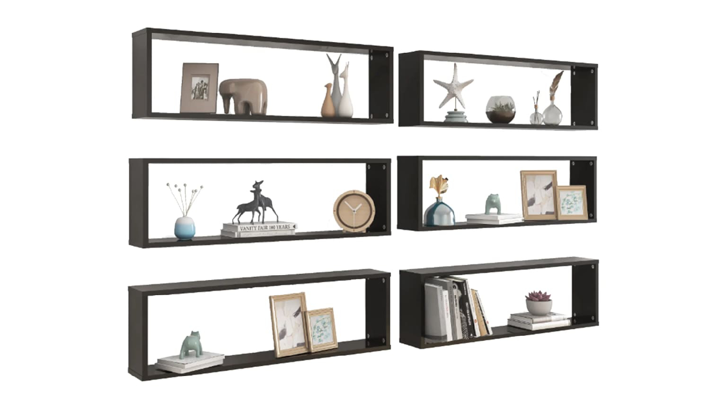NNEVL Wall Shelves Floating Rectangle 6pcs. 100 x 15 x 30 - Gloss Black