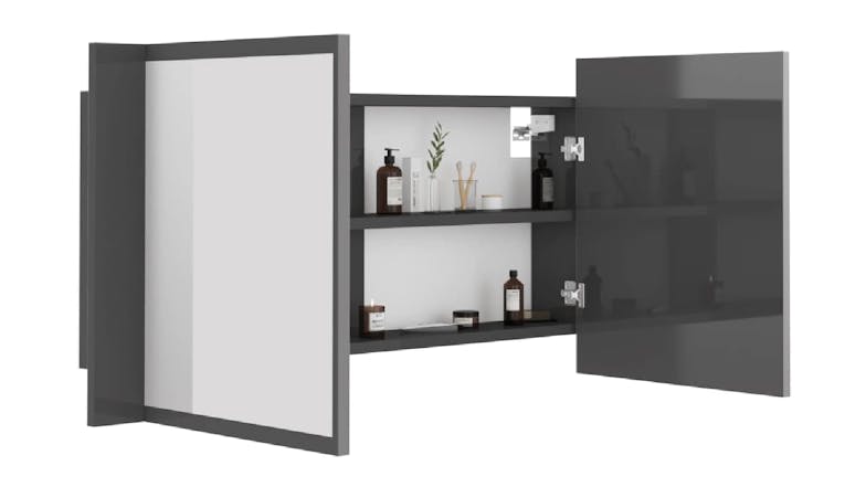NNEVL LED Backlit Bathroom Mirror Cabinet 90 x 12 x 45cm - Gloss Grey