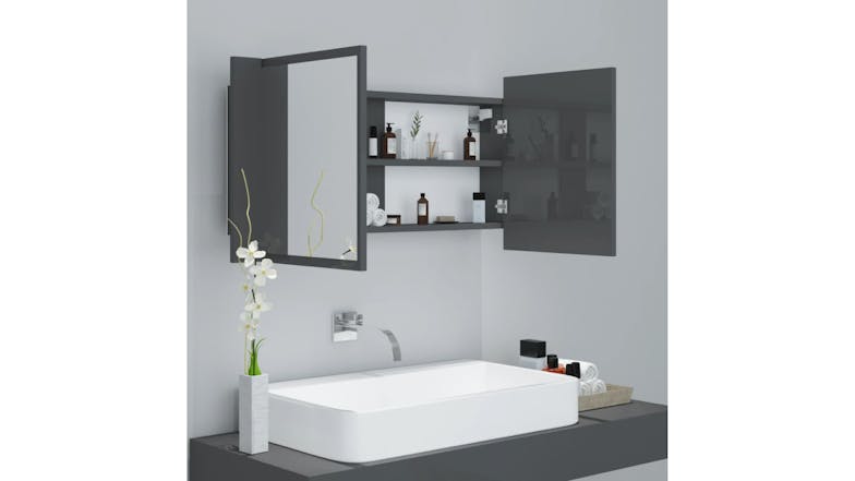 NNEVL LED Backlit Bathroom Mirror Cabinet 90 x 12 x 45cm - Gloss Grey