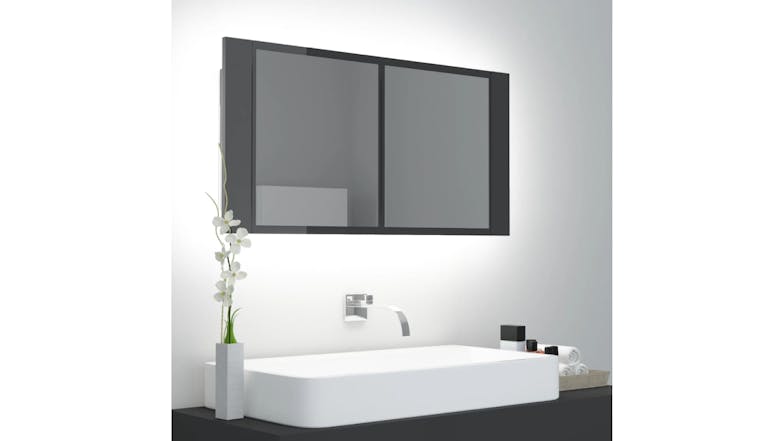 NNEVL LED Backlit Bathroom Mirror Cabinet 90 x 12 x 45cm - Gloss Grey