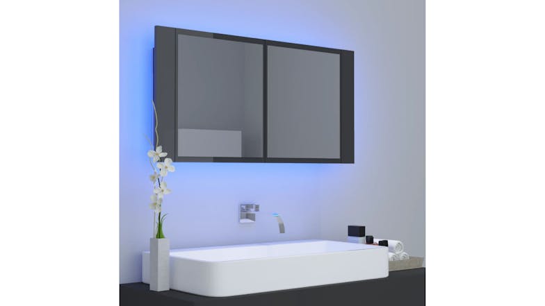 NNEVL LED Backlit Bathroom Mirror Cabinet 90 x 12 x 45cm - Gloss Grey