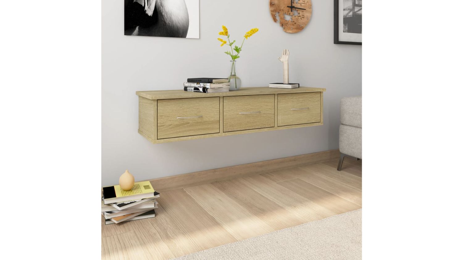 NNEVL Wall Mounted Shelf Drawer 88x26x18.5cm - Sonoma Oak