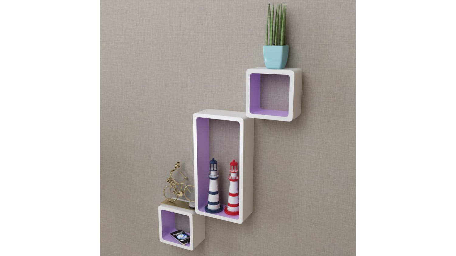 NNEVL Wall Shelves Floating DVD Display 3pcs. - White/Purple