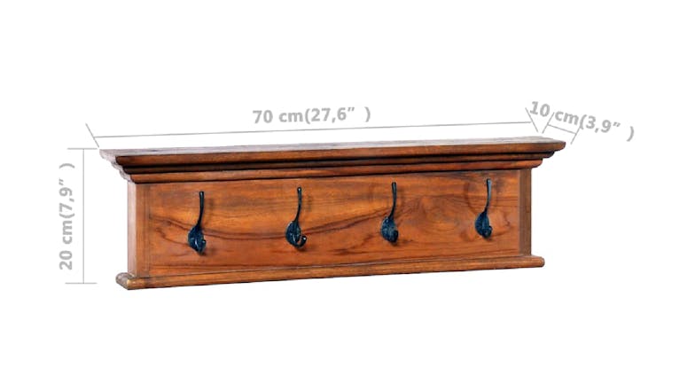 NNEVL Wall-Mounted Coat Rack 70 x 10 x 20cm - Teak Wood