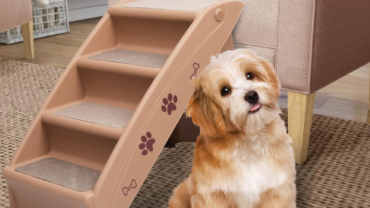 NNEVL Folding Dog Stairs 62 x 40 x 49cm - Brown