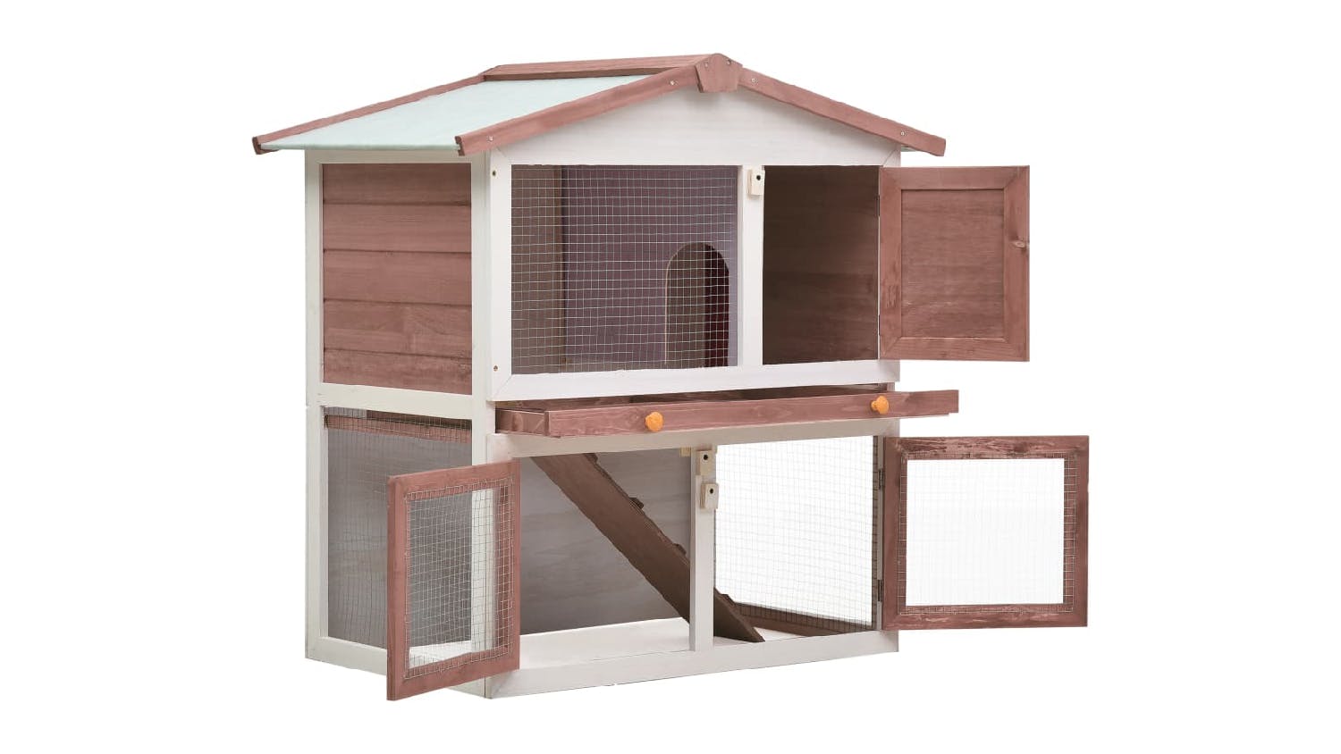 NNEVL Outdoor Rabbit Hutch 3 Door 90cm - Brown Wood