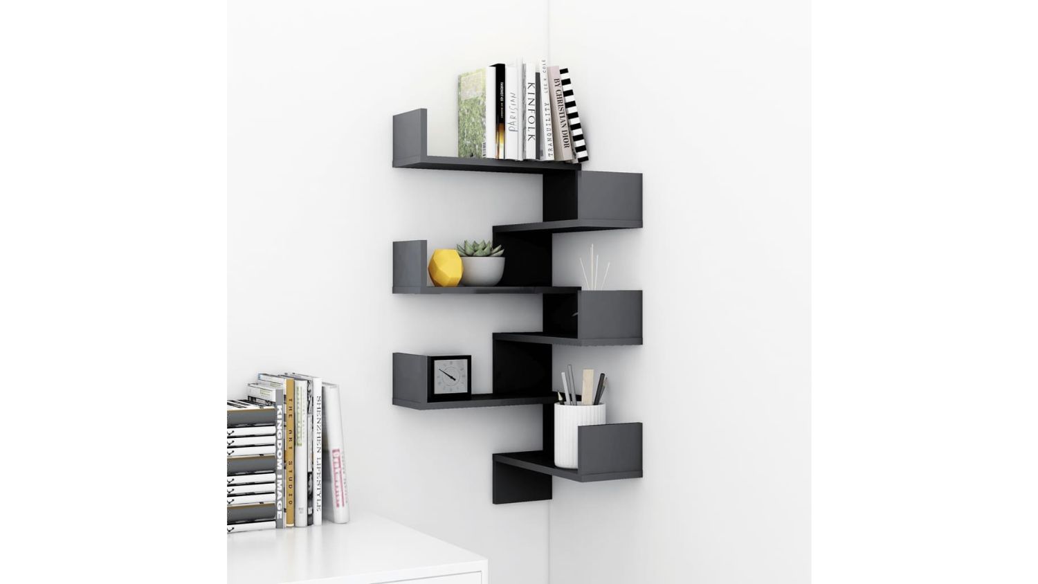 NNEVL Corner Wall Shelves 40 x 40 x 50cm 2pcs. - Gloss Grey