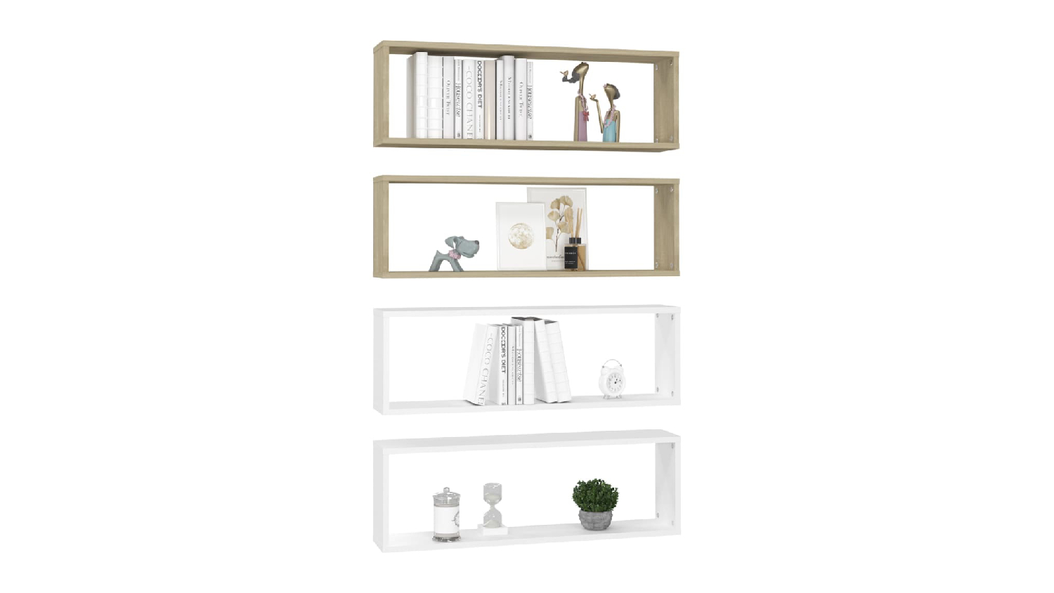 NNEVL Wall Shelves Floating Rectangle 4pcs. 80 x 15 x 26.5cm - Sonoma Oak/White
