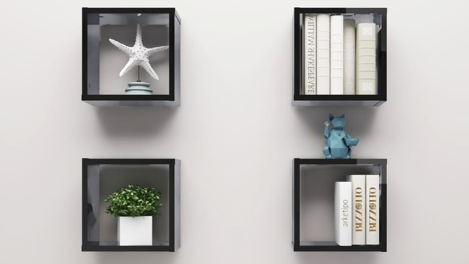 NNEVL Floating Cube Wall Shelves 4pcs. 30 x 15 x 30cm - Gloss Black