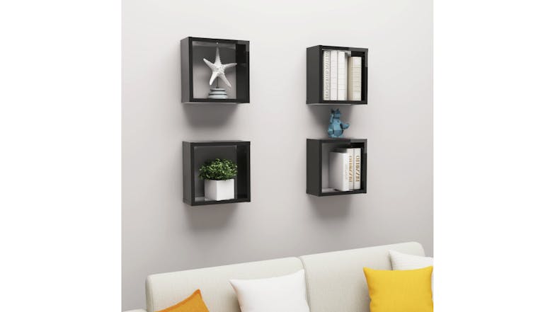NNEVL Wall Shelves Floating Cube 4pcs. 30 x 15 x 30cm - Gloss Black