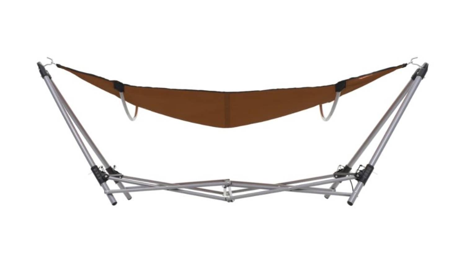 NNEVL foldable hammock stand with brown fabric bed, fully assembled