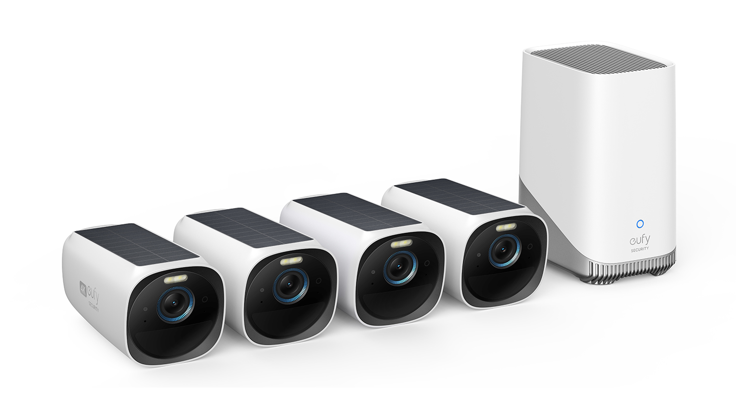 Eufy Cam 3 S330 4K Outdoor Wireless Smart Security Camera - 4 Pack with HomeBase3 (White)