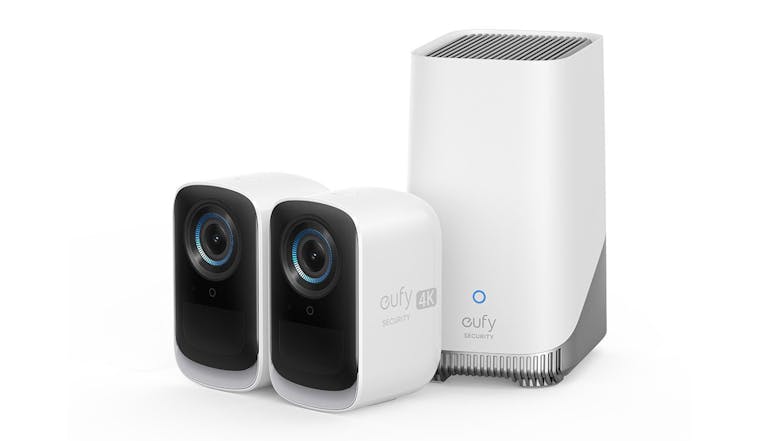 Eufy Cam 3C S300 4K Outdoor Wireless Smart Security Camera - 2 Pack with HomeBase3 (White)