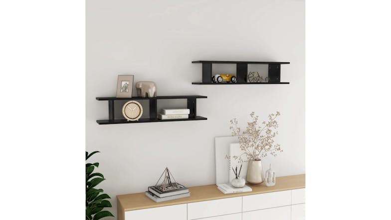 NNEVL Wall Shelves Floating Ladder 2pcs. 90 x 18 x 20cm - Gloss Black