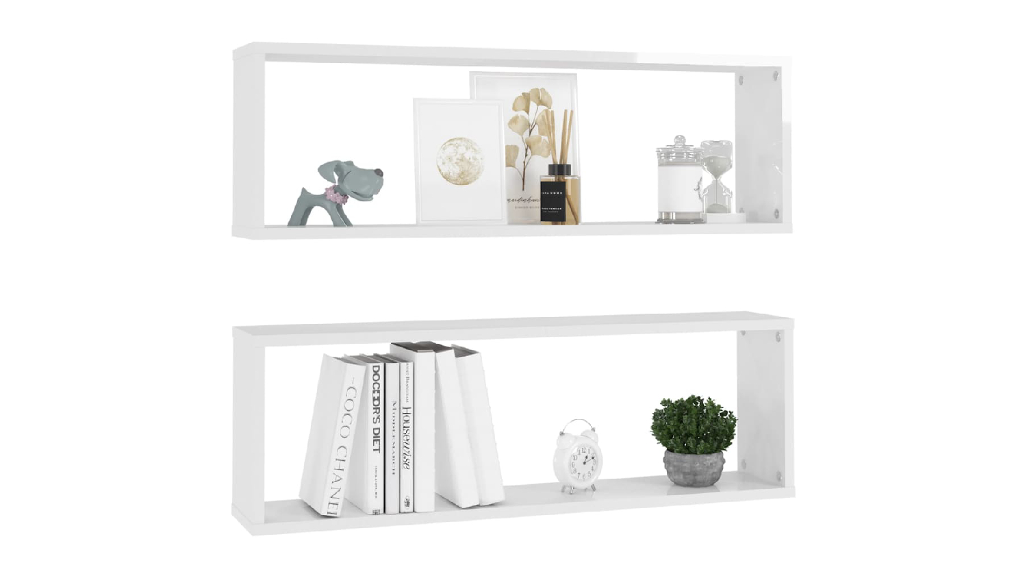 NNEVL Wall Shelves Floating Rectangle 2pcs. 80 x 15 x 26.5cm - Gloss White