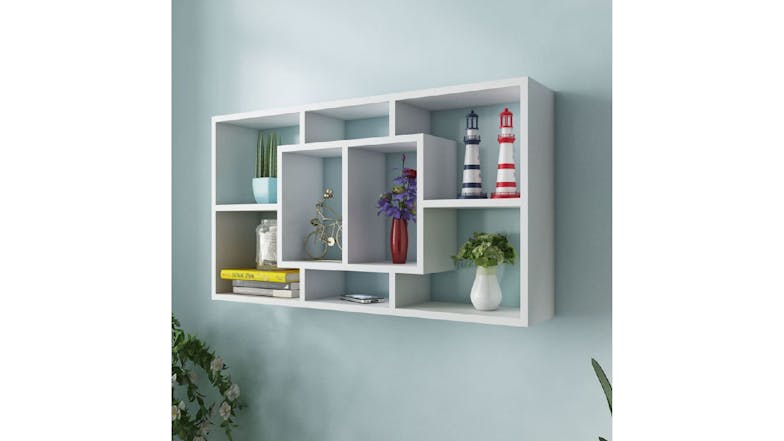 NNEVL Wall Shelves 8 Compartment Display 85 x 16 x 47.5cm - White