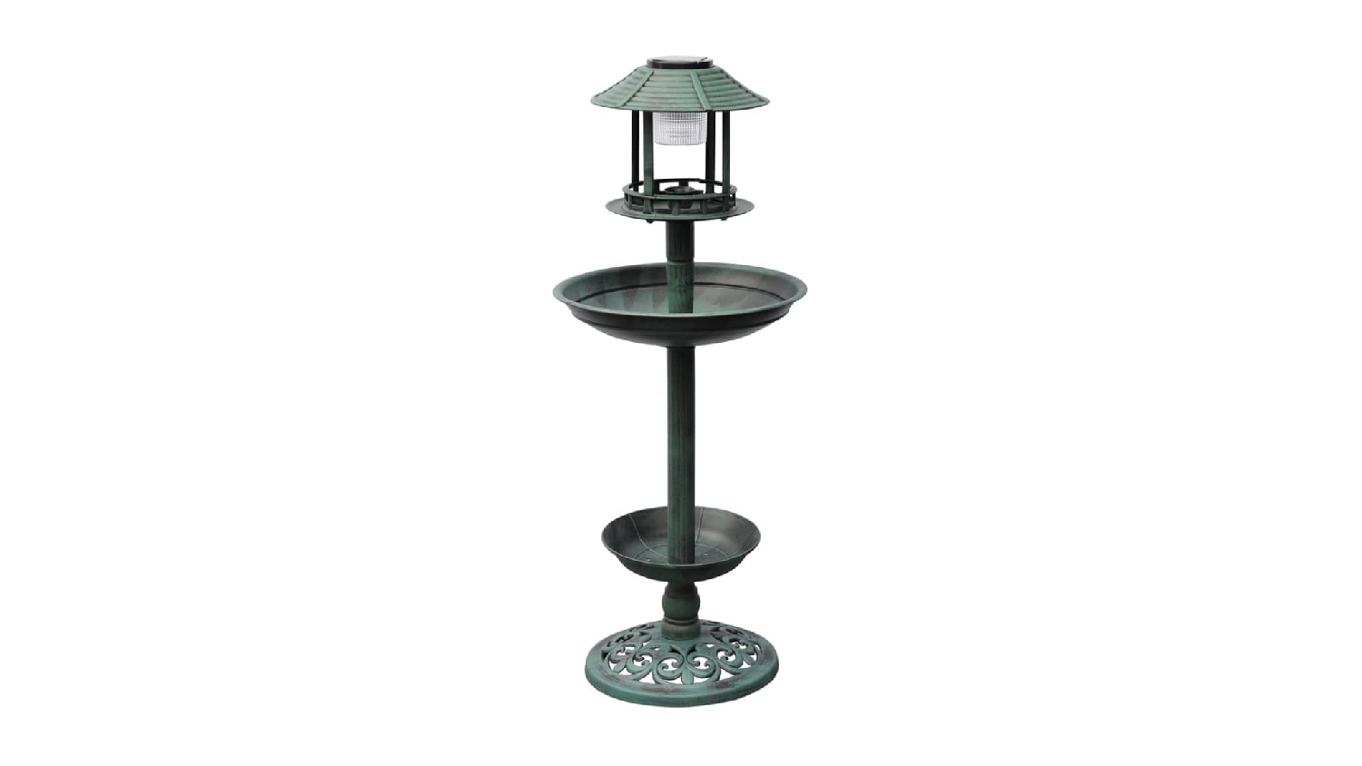 NNEVL Bird Bath w/ Feeder & Solar-Power Light - Copper Patina